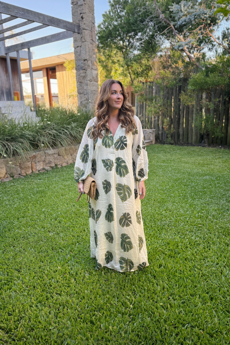 Tropical Escape Palm Print Midi Dress