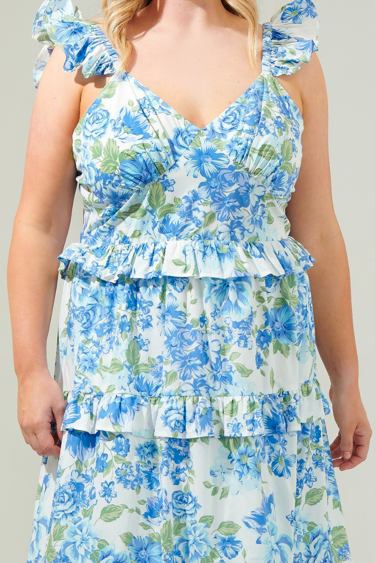 Truth Be Told Blue Floral Tiered Maxi Dress