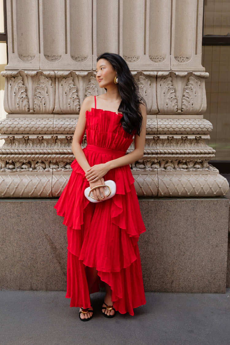 Valencia Pleated Ruffle Maxi Dress