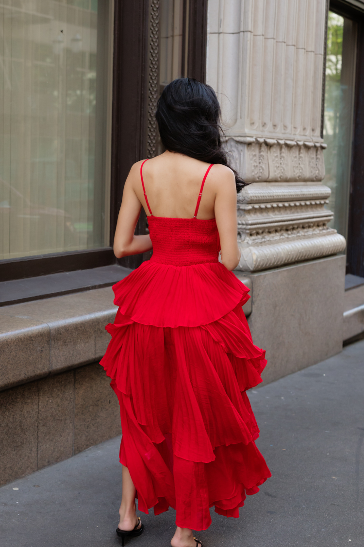 Valencia Pleated Ruffle Maxi Dress