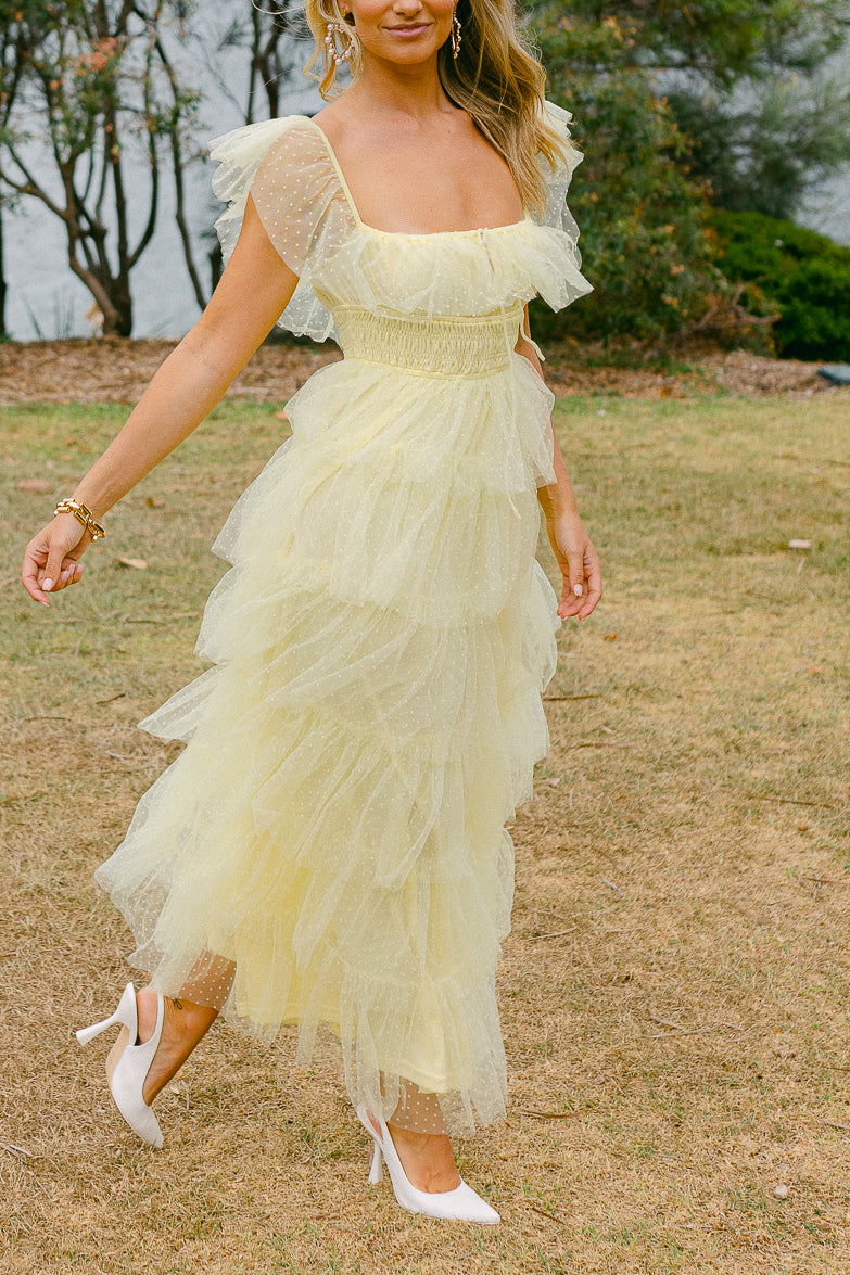 Valensole Swiss Dot Maxi Dress - Yellow