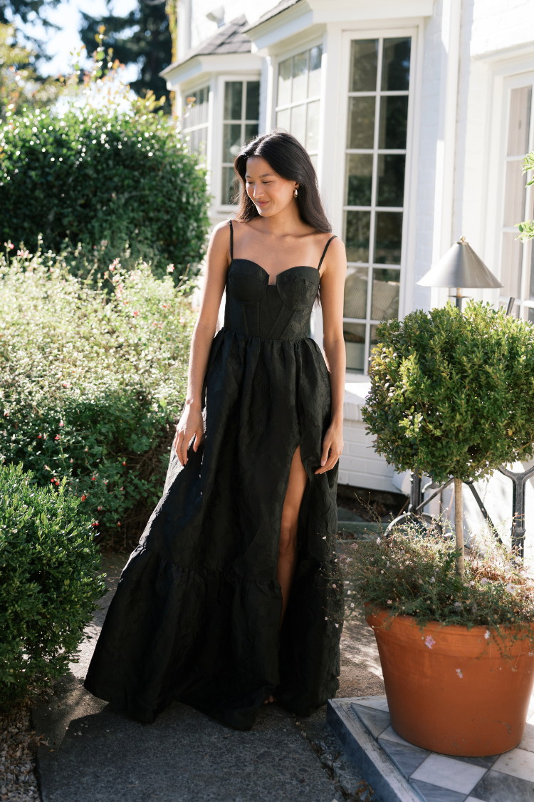 Victoria Brocade Maxi Dress - Olive Green