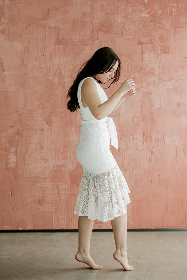 Jana Deep V Lace Midi Dress - FINAL SALE