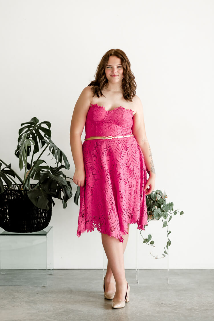 Yvette Lace A-Line Midi Dress - Pink - FINAL SALE