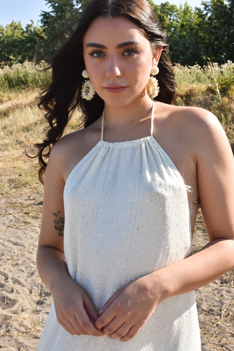 Zahara Long Cream Halter Dress - FINAL SALE
