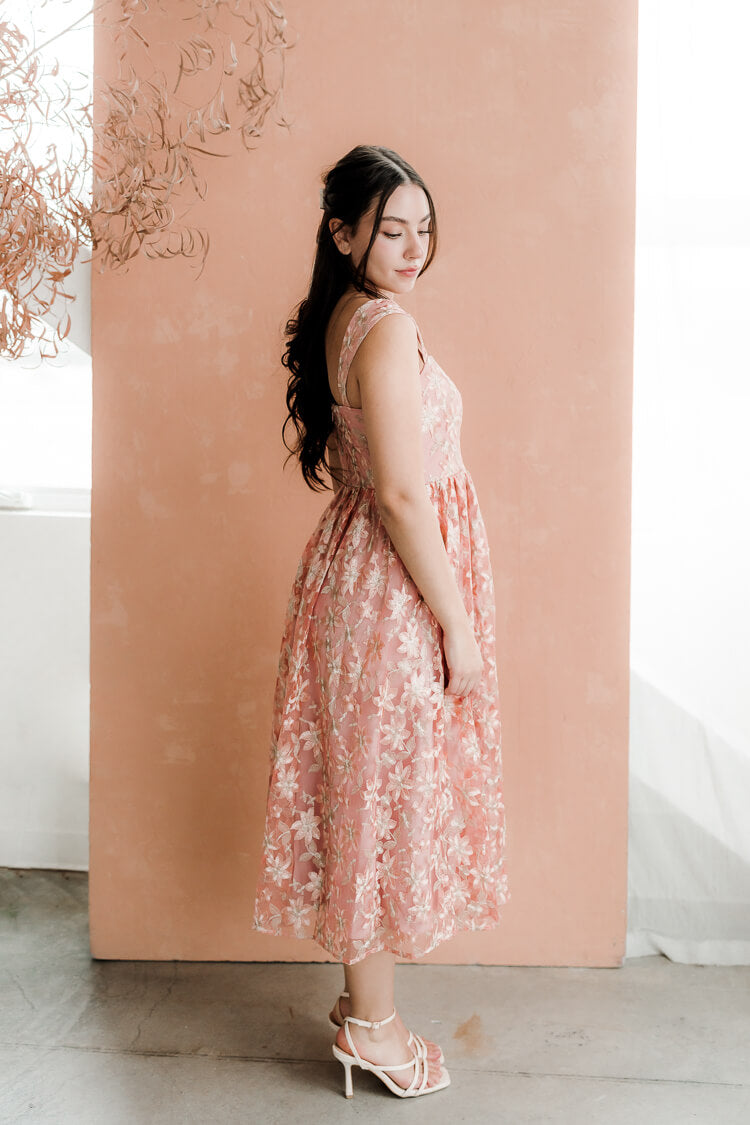 Alexandra Pink Jacquard Midi Dress - FINAL SALE
