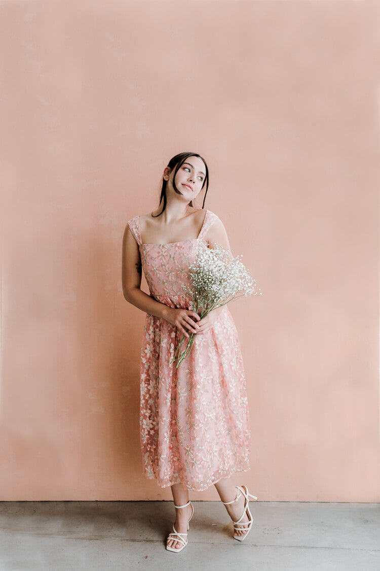 Alexandra Pink Jacquard Midi Dress - FINAL SALE