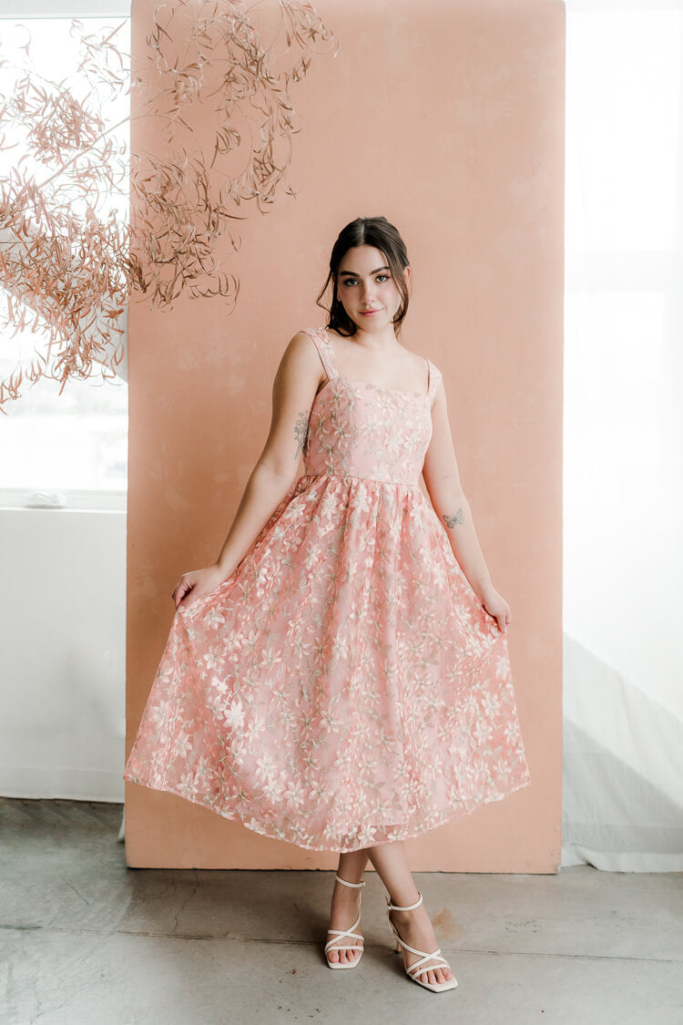 Alexandra Pink Jacquard Midi Dress - FINAL SALE