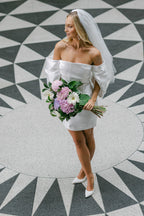 Always Celebrating White Mini Dress with Puff Sleeves