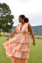 Anastasia Orange Tie Dye Ruffle Maxi Dress