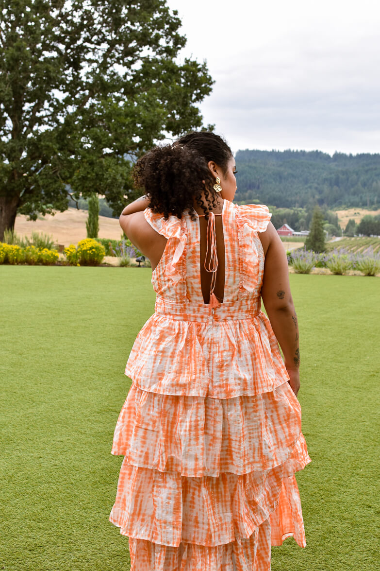 Anastasia Orange Tie Dye Ruffle Maxi Dress