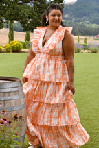 Anastasia Orange Tie Dye Ruffle Maxi Dress