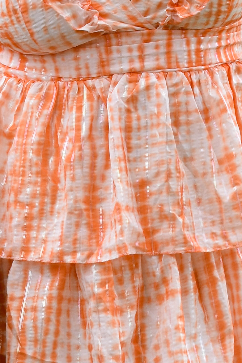 Anastasia Orange Tie Dye Ruffle Maxi Dress