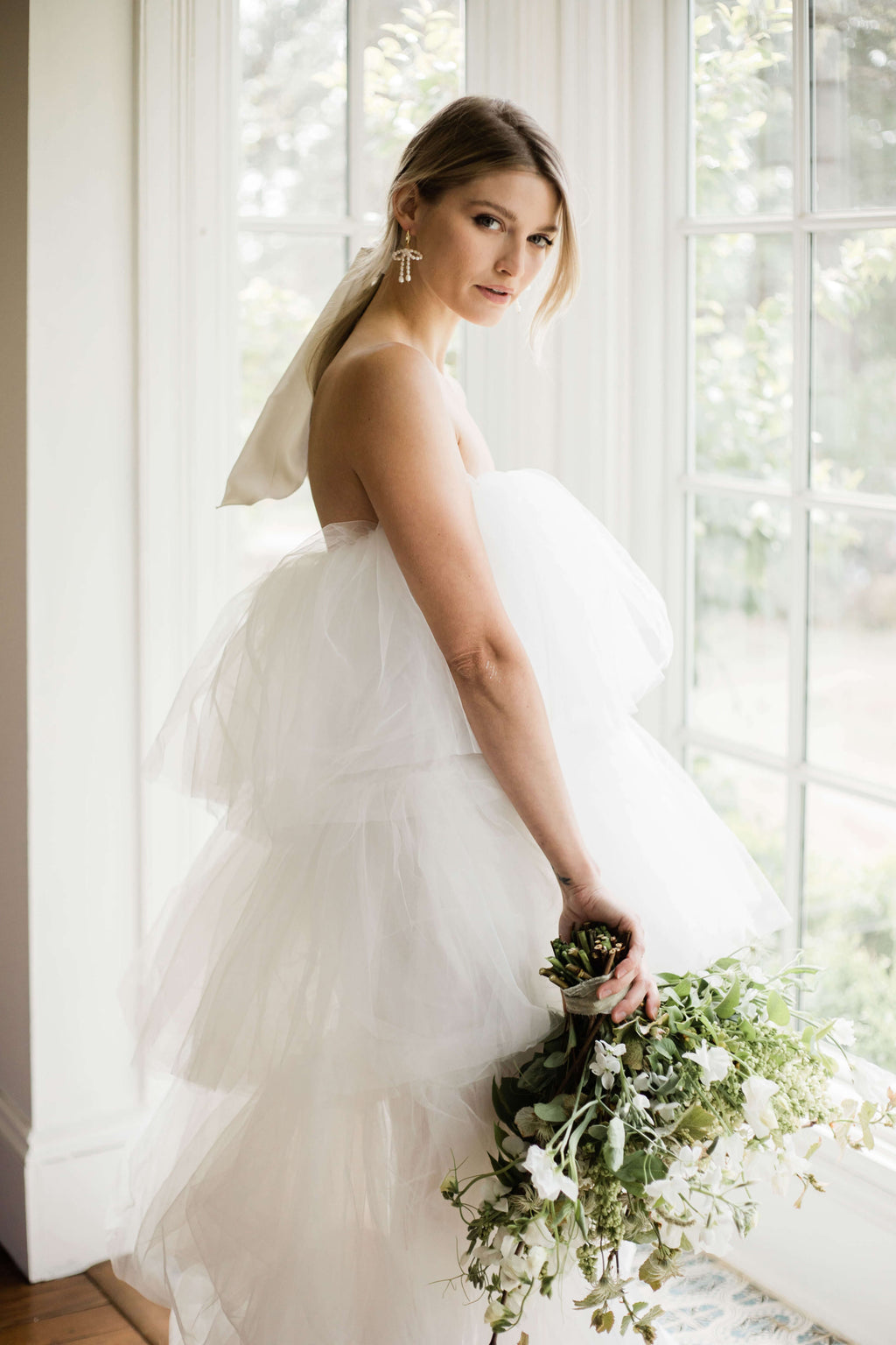Chloe White Tulle High-Low Maxi Dress