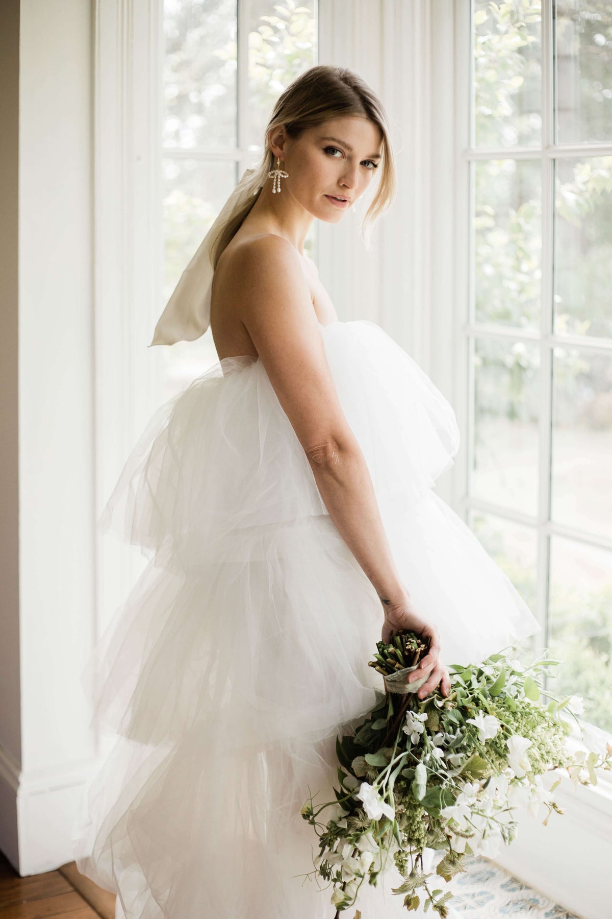 Chloe White Tulle High-Low Maxi Dress