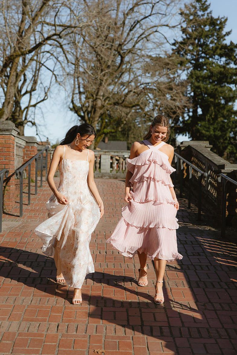 Bianca Powder Pink Tiered Midi Dress - FINAL SALE