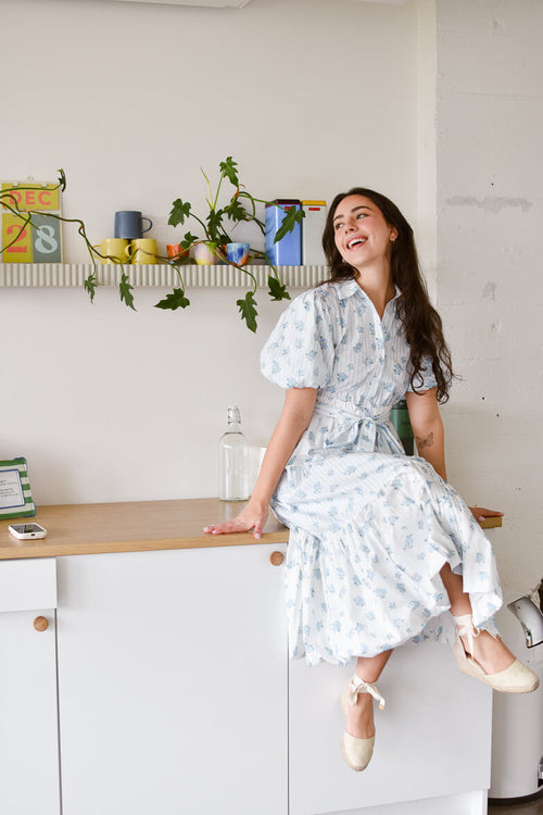 Bluebell Blue and White Floral Midi Dress - FINAL SALE