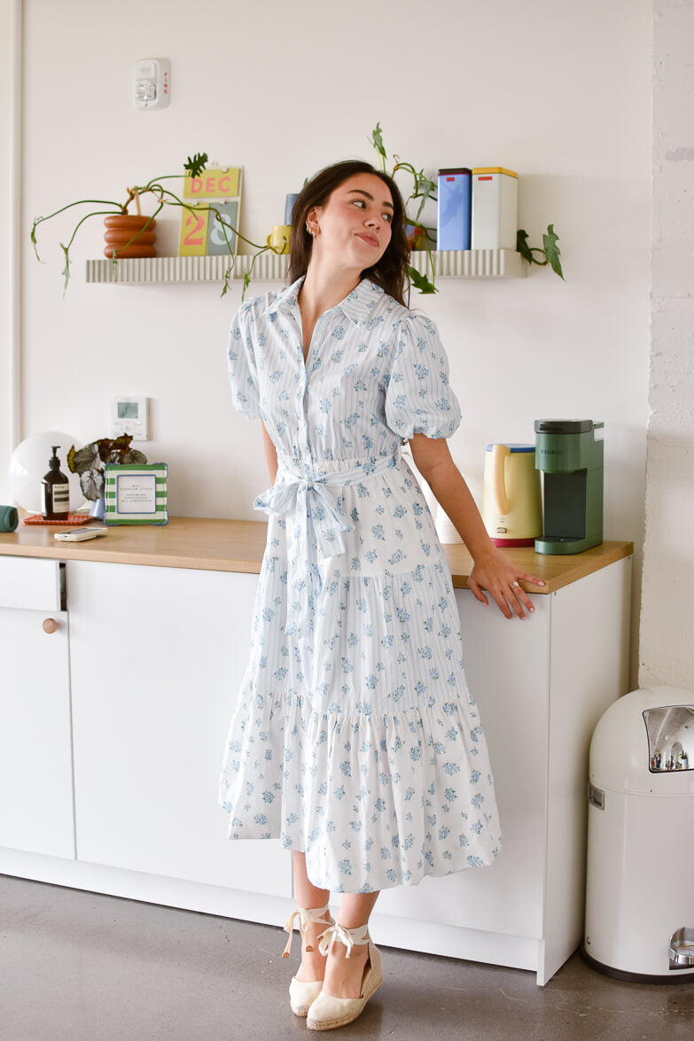 Bluebell Blue and White Floral Midi Dress - FINAL SALE