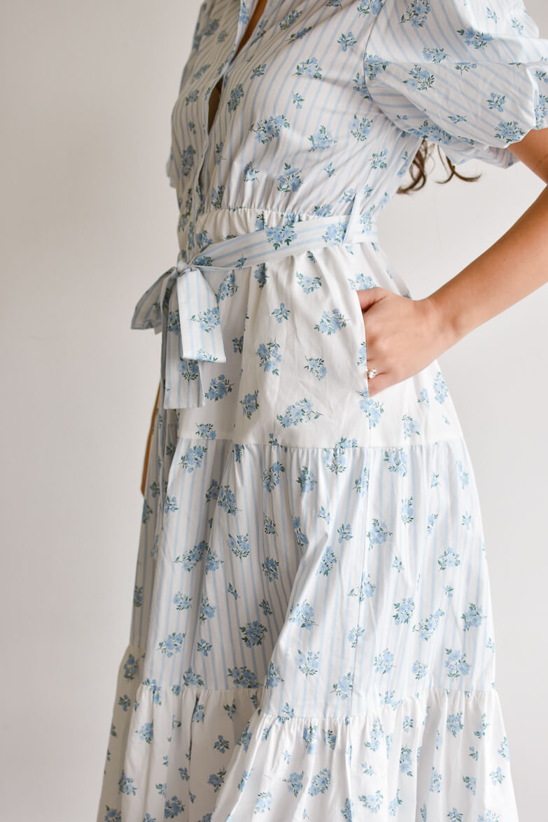 Bluebell Blue and White Floral Midi Dress - FINAL SALE