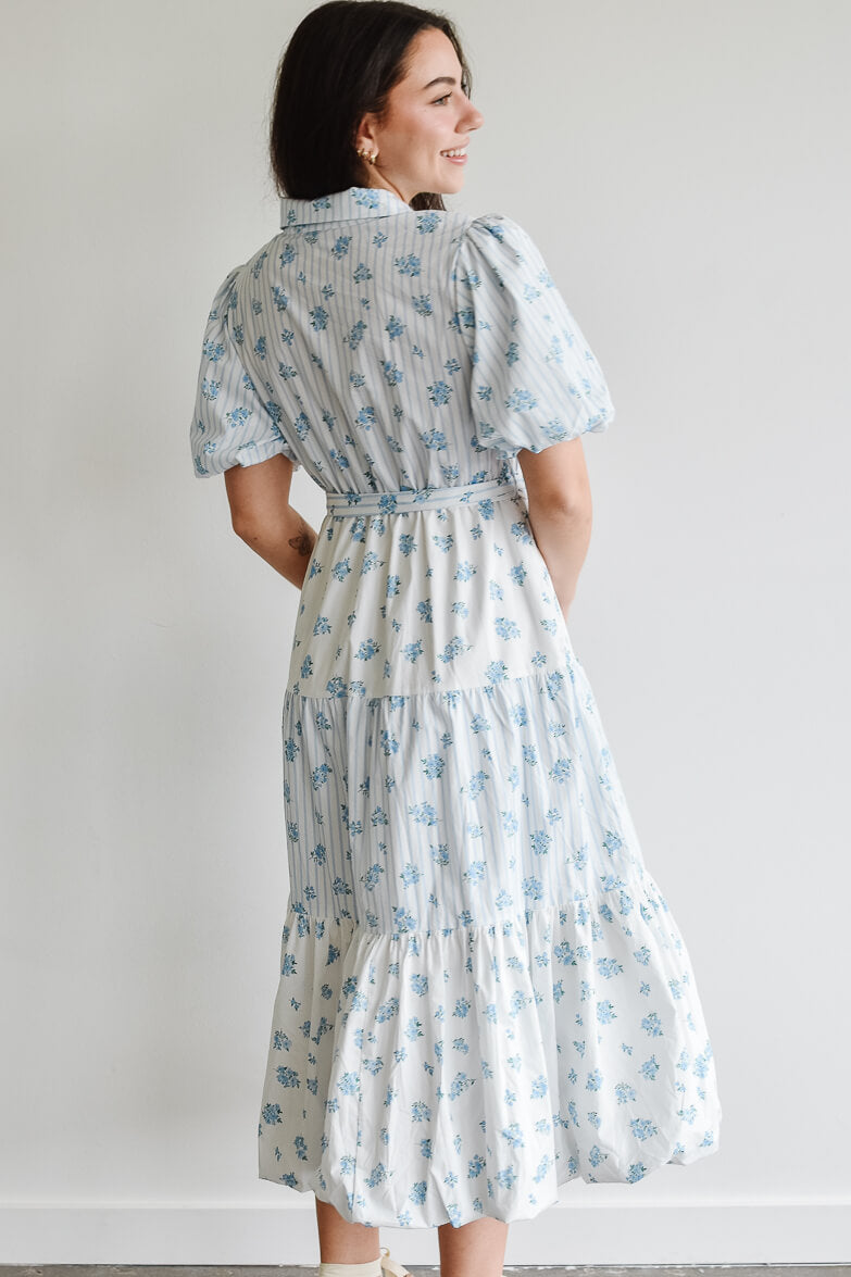 Bluebell Blue and White Floral Midi Dress - FINAL SALE