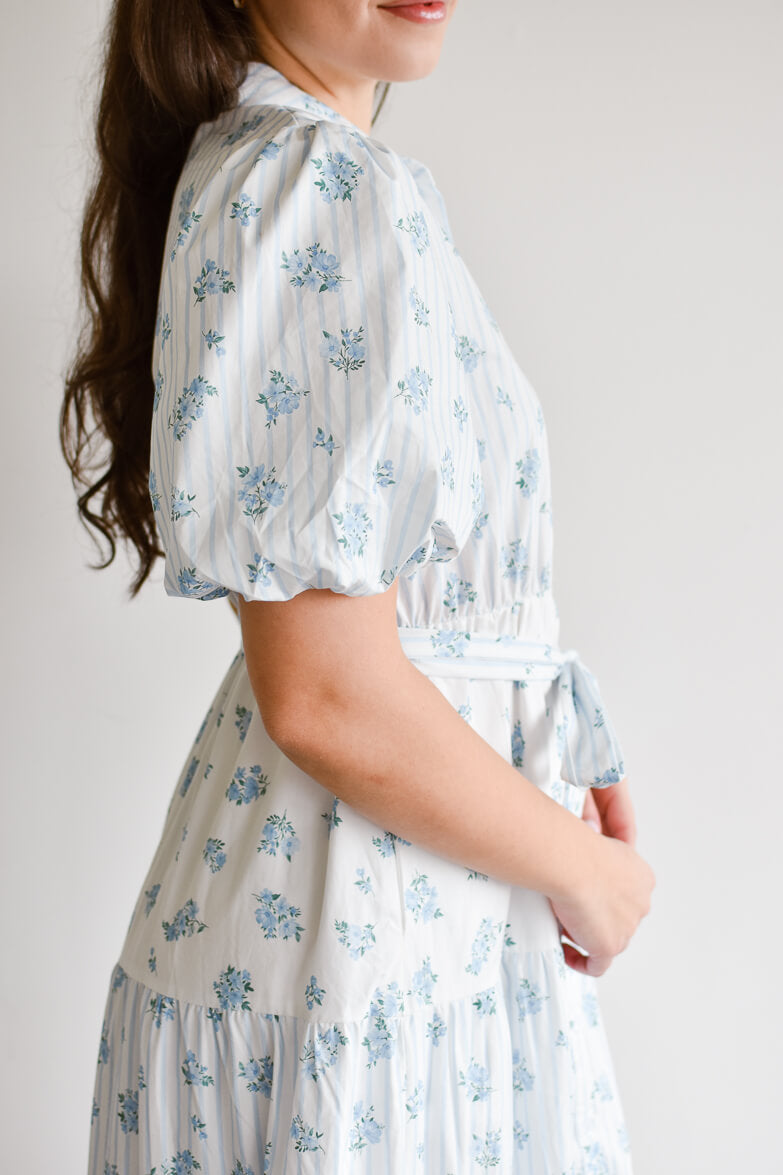 Bluebell Blue and White Floral Midi Dress - FINAL SALE