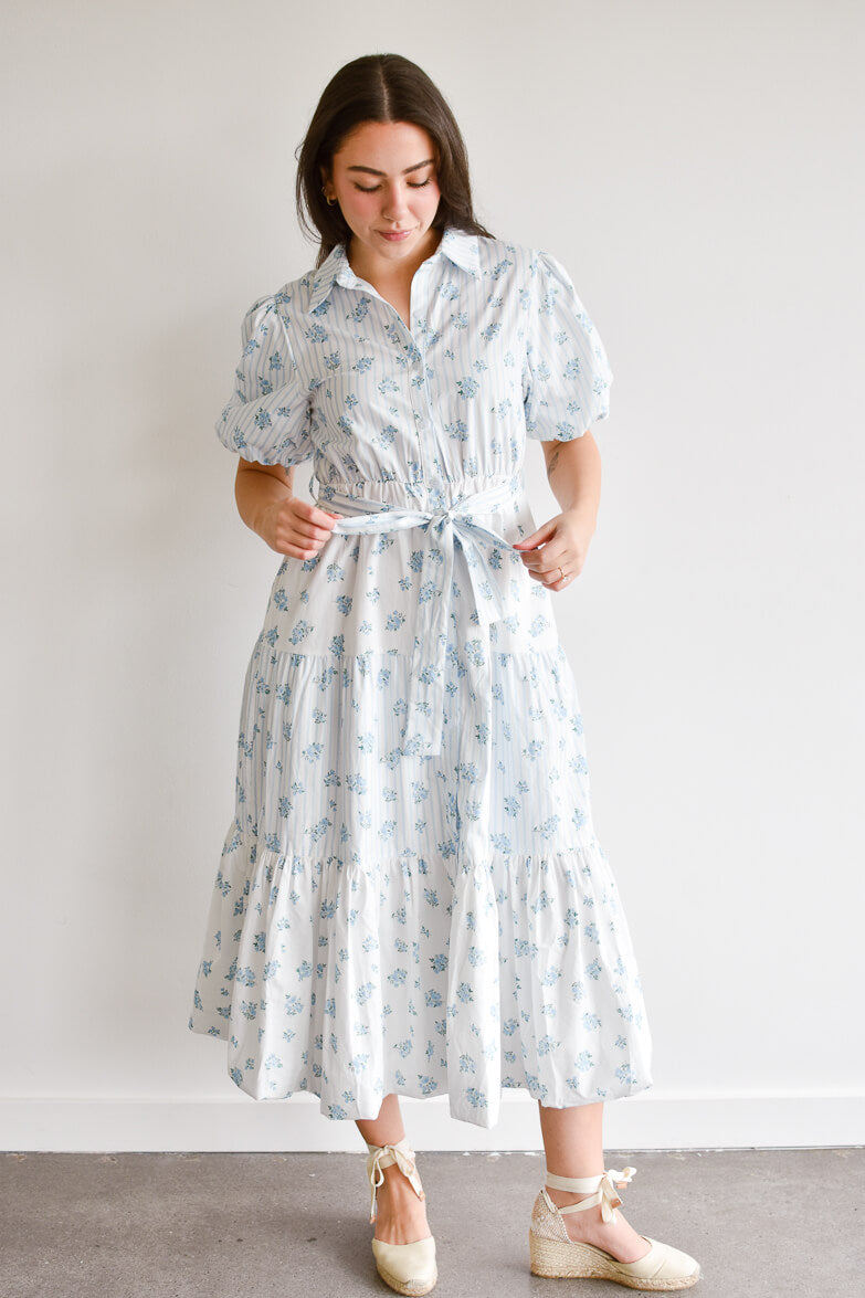 Bluebell Blue and White Floral Midi Dress - FINAL SALE