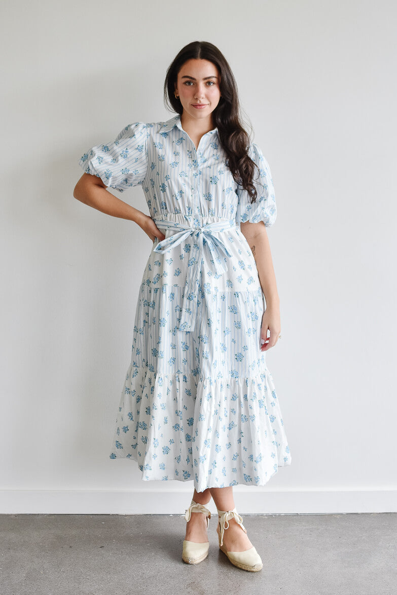 Bluebell Blue and White Floral Midi Dress - FINAL SALE