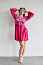 Brigette Bow Velvet Mini Dress - Pink