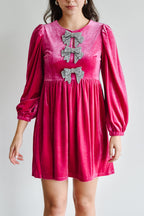 Brigette Bow Velvet Mini Dress - Pink