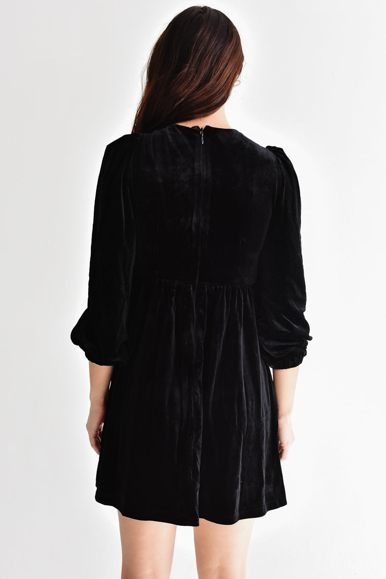 Brigette Bow Velvet Mini Dress - Black