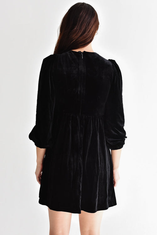 Brigette Bow Velvet Mini Dress - Black