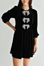 Brigette Bow Velvet Mini Dress - Black