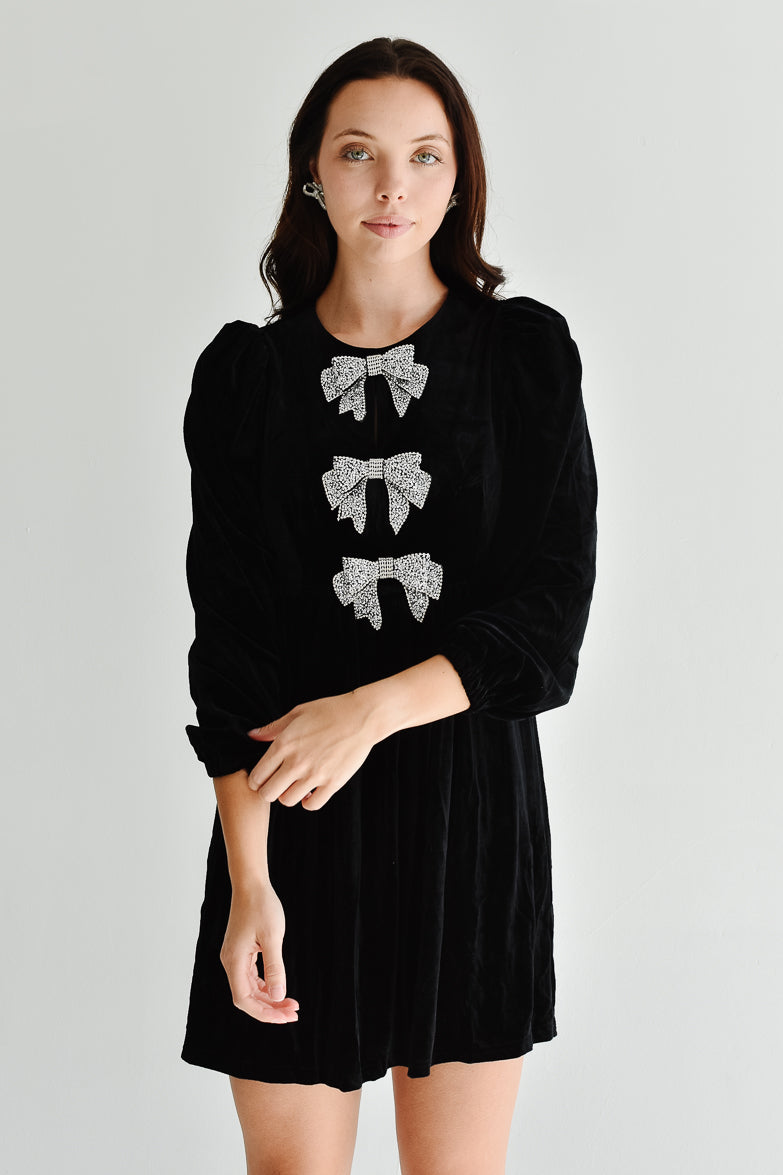 Brigette Bow Velvet Mini Dress - Black