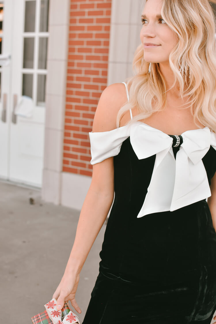 Catherine Bow Off-the-Shoulder Velvet Mini Dress - FINAL SALE
