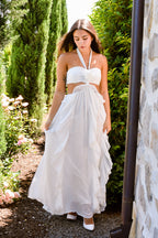 Chateau Cutout White Ruffle Maxi Dress