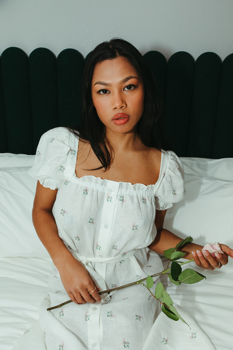 Brigitte Linen Midi Dress - Bouquets - FINAL SALE