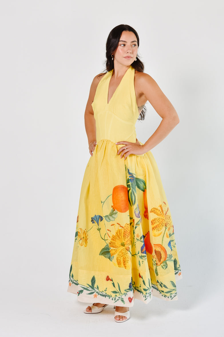 Iris Yellow Halter Maxi Dress