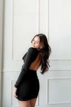 Danni Deep V Neck Mini Dress - Black - FINAL SALE