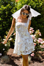 Elsa White Floral Applique Mini Dress