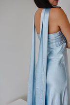 Elsa Ice Blue Maxi Dress with Neck Scarf - FINAL SALE