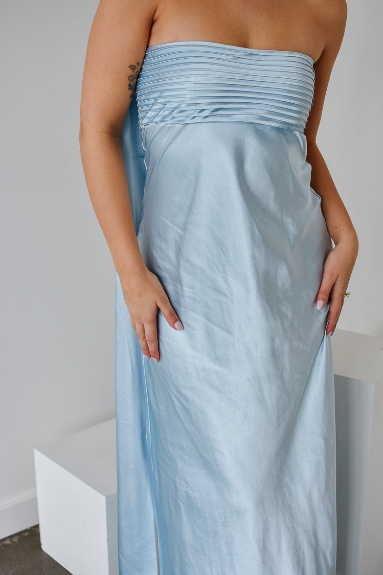 Elsa Ice Blue Maxi Dress with Neck Scarf - FINAL SALE