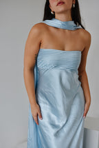 Elsa Ice Blue Maxi Dress with Neck Scarf - FINAL SALE