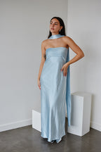 Elsa Ice Blue Maxi Dress with Neck Scarf - FINAL SALE