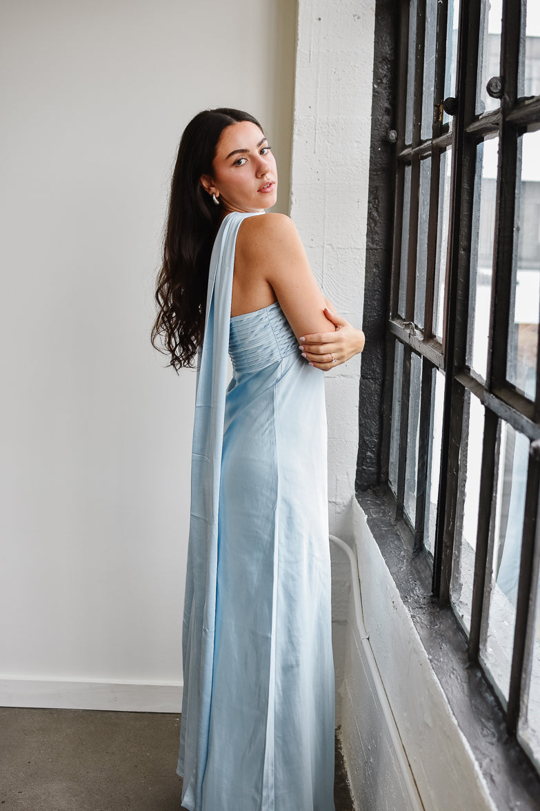 Elsa Ice Blue Maxi Dress with Neck Scarf - FINAL SALE
