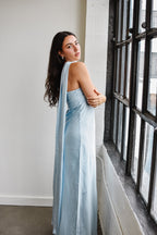 Elsa Ice Blue Maxi Dress with Neck Scarf - FINAL SALE