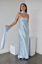 Elsa Ice Blue Maxi Dress with Neck Scarf - FINAL SALE