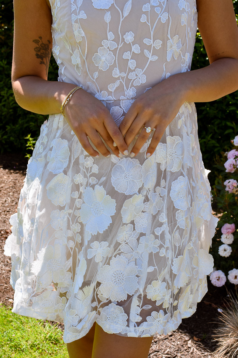 Elsa White Floral Applique Mini Dress