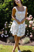 Elsa White Floral Applique Mini Dress