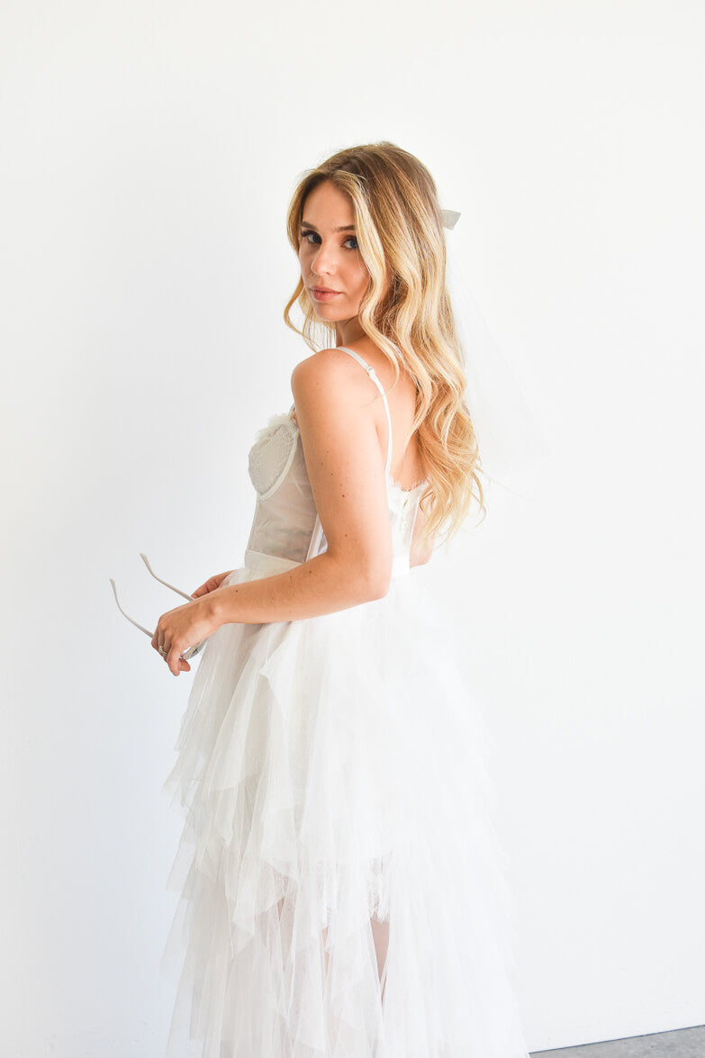 Elysée Lace Bustier Tulle High Low Maxi Dress