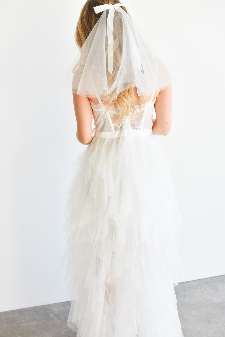 Elysée Lace Bustier Tulle High Low Maxi Dress